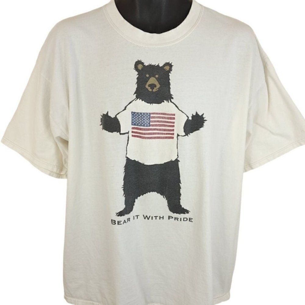 Bear It With Pride T Shirt Vintage 90s Y2K American Flag Made In Canada Mens XL